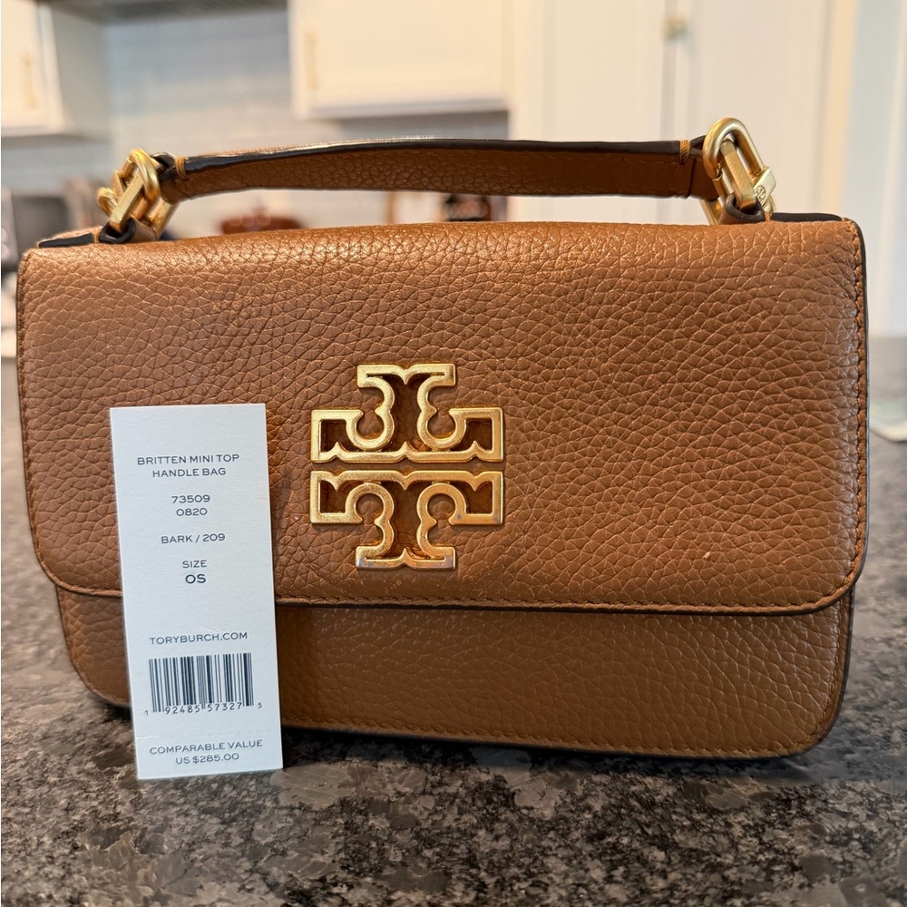 Tory Burch Britten Mini Top Handle Bag with Gold Accents